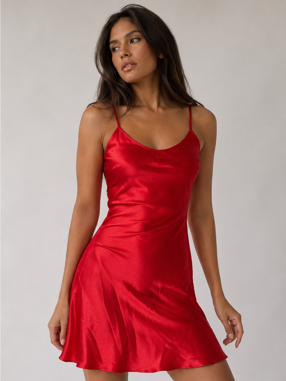 Red Satin Slip Dress with Spaghetti Straps